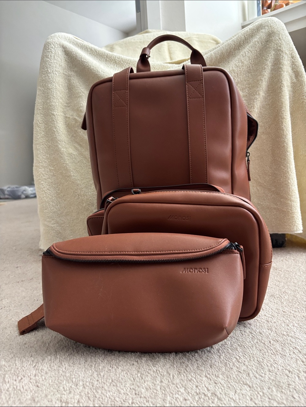 Brown Leather Backpack with Matching Pouches